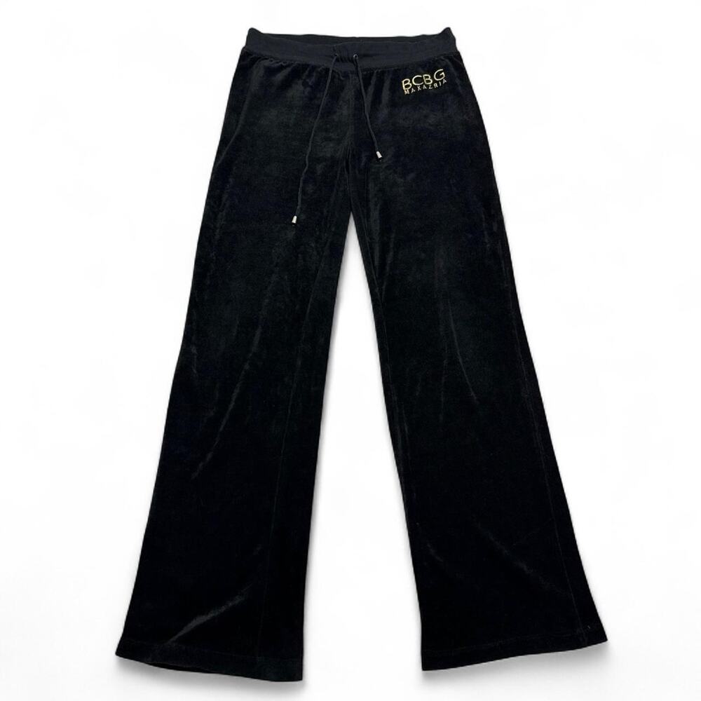 BCBG Maxzaria Velour Low Rise Y2K 2000 Flared Sweats Cute Back Pocket Stud small